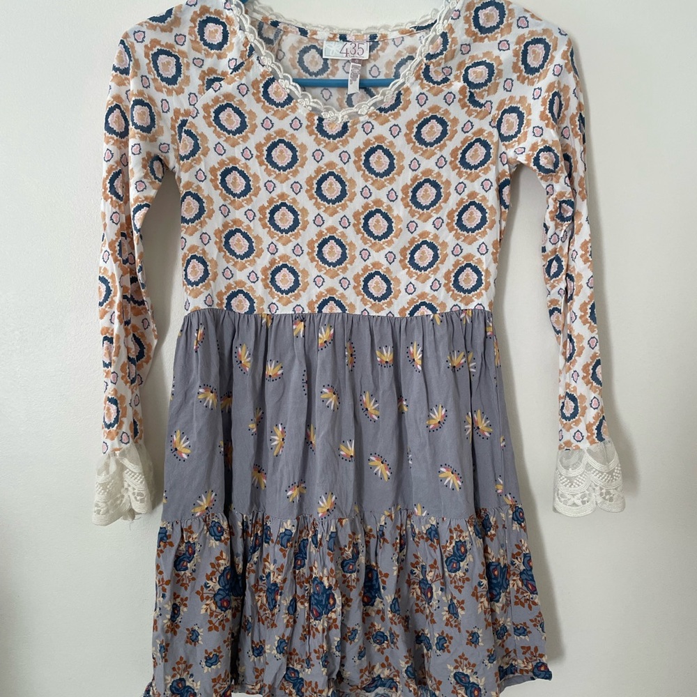 Matilda Jane Kids Floral Tiered Long-Sleeve Dress - Blue & Cream